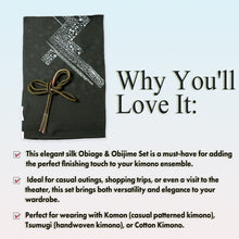 Load image into Gallery viewer, Luxury Silk Ladies Obiage & Obijime, Dark gray – Perfect for Any Occasion
