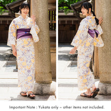 Load image into Gallery viewer, Women's Cotton Yukata, Casual Summer Kimono -Light Beige Base with yellow and brown Autumn leaves and chrysanthemums