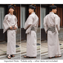 画像をギャラリービューアに読み込む, Men's Yukata Cotton & Linen : Beige with Broken Stripe Pattern Yukata