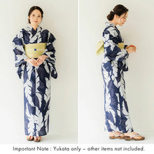 Load image into Gallery viewer, Women's Cotton Yukata, Casual Summer Kimono -Navy Base with Large Banana Leaves