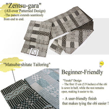 Load image into Gallery viewer, Washable Nagoya Obi (Geometric pattern),Beige ,Navy, Black – Modern Design Meets Traditional Elegance