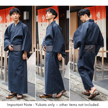 画像をギャラリービューアに読み込む, Men's Yukata Cotton & Linen : Navy with Rain-Like Stripes Yukata