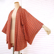 Load image into Gallery viewer, Vintage Haori Kimono Jacket Silk, Bold Red base, Butterflies, Diamond “Hishi” Pattern