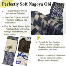 將圖片載入圖庫檢視器 Washable Nagoya Obi (Chessboard & Pieces Motif with Textured Weave Pattern) ,Beige ,Gray, Black –Classic Yet Modern– A Must-Have for Kimono Lovers