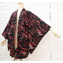 將圖片載入圖庫檢視器 Vintage Haori Kimono Jacket Silk, Black base,Scenic Motifs