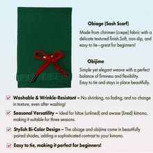 画像をギャラリービューアに読み込む, Stylish & Washable Ramiel Obiage & Obijime Set , Deep Green ,Red