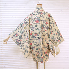 画像をギャラリービューアに読み込む, Vintage Haori Kimono Jacket Silk, Ivory base, Seasonal Flowers, Floral, Chrysanthemum, Maple, Peony