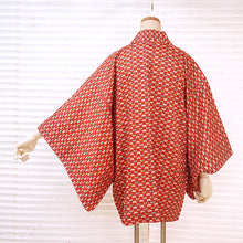 Load image into Gallery viewer, Vintage Haori Kimono Jacket Silk, Bold Red base, Butterflies, Diamond “Hishi” Pattern