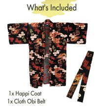 將圖片載入圖庫檢視器 Men's Happi Coat: Kimono Robe -Black , Navy base – Dragons, Clouds & Kanji Characters