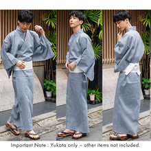 画像をギャラリービューアに読み込む, Men's Yukata Cotton : Blue-Gray with Geometric Design Yukata