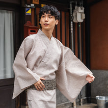 画像をギャラリービューアに読み込む, Men's Yukata Cotton & Linen : Beige with Broken Stripe Pattern Yukata