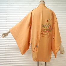 画像をギャラリービューアに読み込む, Vintage Haori Kimono Jacket Silk, Light Orange base, cherry blossoms,chrysanthemums, camellias, and maple leaves