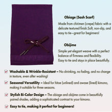 画像をギャラリービューアに読み込む, Stylish & Washable Ramiel Obiage & Obijime Set , Purple ,Wine Red