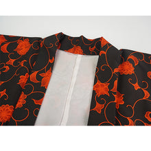 画像をギャラリービューアに読み込む, Vintage Haori Kimono Jacket Silk, Elegant Black base, Timeless Vines