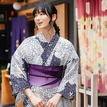 Load image into Gallery viewer, Women's Cotton Yukata, Casual Summer Kimono -White Base with Chrysanthemum Allover