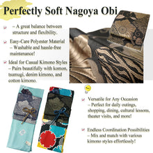 Load image into Gallery viewer, Washable Nagoya Obi (Bold & Elegant Floral Design) ,Beige ,Gray, Black –Classic Yet Modern– A Must-Have for Kimono Lovers