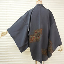 画像をギャラリービューアに読み込む, Vintage Haori Kimono Jacket Silk,Blue-Gray base, Shosoin Deer Motif