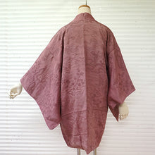 画像をギャラリービューアに読み込む, Vintage Haori Kimono Jacket Silk, Orangey-Pink base, cherry blossoms, plum, Chayatsuji Landscape Motif