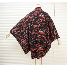 將圖片載入圖庫檢視器 Vintage Haori Kimono Jacket Silk, Black base,Scenic Motifs