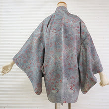 画像をギャラリービューアに読み込む, Vintage Haori Kimono Jacket Silk, Greyish Blue base, Floral Motifs
