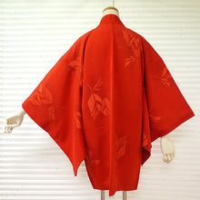 Load image into Gallery viewer, Vintage Haori Kimono Jacket Silk, Bright Red base, Leaf Motif