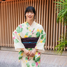 Load image into Gallery viewer, Women's Cotton Yukata, Casual Summer Kimono -Beige Base with Grapes and Vines