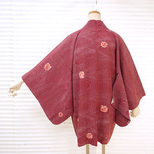 Load image into Gallery viewer, Vintage Haori Kimono Jacket Silk, Deep Red-Purple base, Flowing Water, Maple, and Textured Flowers