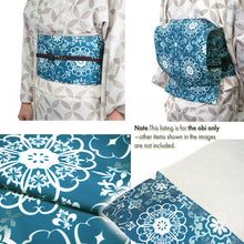 Load image into Gallery viewer, Women's Washable Nagoya Obi (Deep Blue with Oriental Floral Pattern)