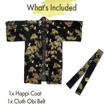 將圖片載入圖庫檢視器 Men's Happi Coat: Kimono Robe -Black, Navy Blue, Red base, Cranes & Pine Trees