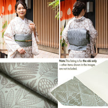 Load image into Gallery viewer, Women's Washable Nagoya Obi (Light Gray with Botanical Pattern)