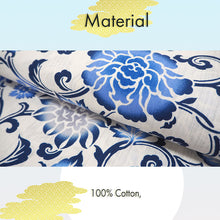 Load image into Gallery viewer, Women's Cotton Yukata, Casual Summer Kimono -White Base with Blue, Gray, and Navy Floral Arabesque