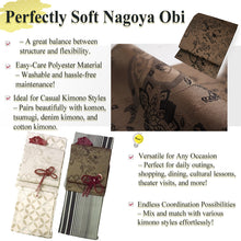 Load image into Gallery viewer, Washable Nagoya Obi (Layered Sarasa Floral Pattern) ,Beige ,Gray, Black –Classic Yet Modern– A Must-Have for Kimono Lovers