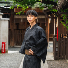 画像をギャラリービューアに読み込む, Men's Yukata Cotton & Linen : Black with Random Stripes Yukata