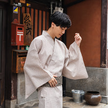 画像をギャラリービューアに読み込む, Men's Yukata Cotton & Linen : Beige with Broken Stripe Pattern Yukata