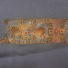 画像をギャラリービューアに読み込む, Vintage Haori Kimono Jacket Silk,Blue-Gray base, Shosoin Deer Motif