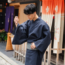 画像をギャラリービューアに読み込む, Men's Yukata Cotton & Linen : Solid Navy Yukata