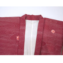 Load image into Gallery viewer, Vintage Haori Kimono Jacket Silk, Deep Red-Purple base, Flowing Water, Maple, and Textured Flowers