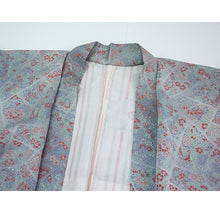 画像をギャラリービューアに読み込む, Vintage Haori Kimono Jacket Silk, Greyish Blue base, Floral Motifs