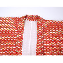 Load image into Gallery viewer, Vintage Haori Kimono Jacket Silk, Bold Red base, Butterflies, Diamond “Hishi” Pattern