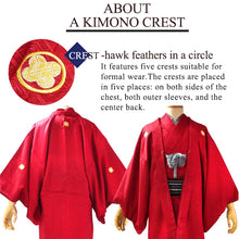 將圖片載入圖庫檢視器 Men's Formal Kimono, Haori, and Hakama 3-Piece Set <RED Haori>
