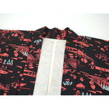 將圖片載入圖庫檢視器 Vintage Haori Kimono Jacket Silk, Black base,Scenic Motifs