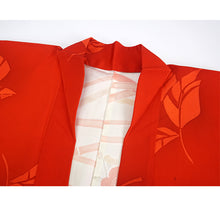 Load image into Gallery viewer, Vintage Haori Kimono Jacket Silk, Bright Red base, Leaf Motif