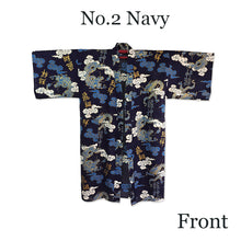 將圖片載入圖庫檢視器 Men's Happi Coat: Kimono Robe -Black , Navy base – Dragons, Clouds & Kanji Characters
