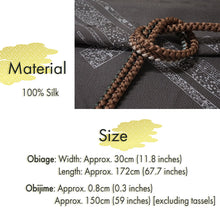 Load image into Gallery viewer, Luxury Silk Ladies Obiage & Obijime, Gray base – Perfect for Any Occasion