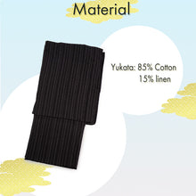 画像をギャラリービューアに読み込む, Men's Yukata Cotton & Linen : Black with Random Stripes Yukata