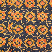 画像をギャラリービューアに読み込む, Vintage Haori Kimono Jacket Silk, Navy Blue base, Chrysanthemum , Arabesque