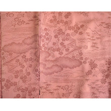 画像をギャラリービューアに読み込む, Vintage Haori Kimono Jacket Silk, Orangey-Pink base, cherry blossoms, plum, Chayatsuji Landscape Motif