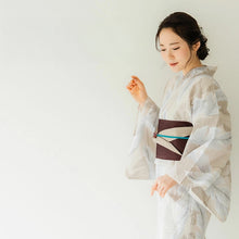 Load image into Gallery viewer, Women's Cotton Yukata, Casual Summer Kimono -Beige Base with large banana leaves (bashō) for a bold and tropical-inspired look.