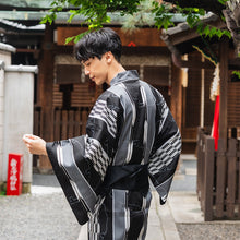 画像をギャラリービューアに読み込む, Men's Yukata Cotton : Black Yagasuri Yukata