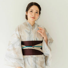 Load image into Gallery viewer, Women's Cotton Yukata, Casual Summer Kimono -Beige Base with large banana leaves (bashō) for a bold and tropical-inspired look.